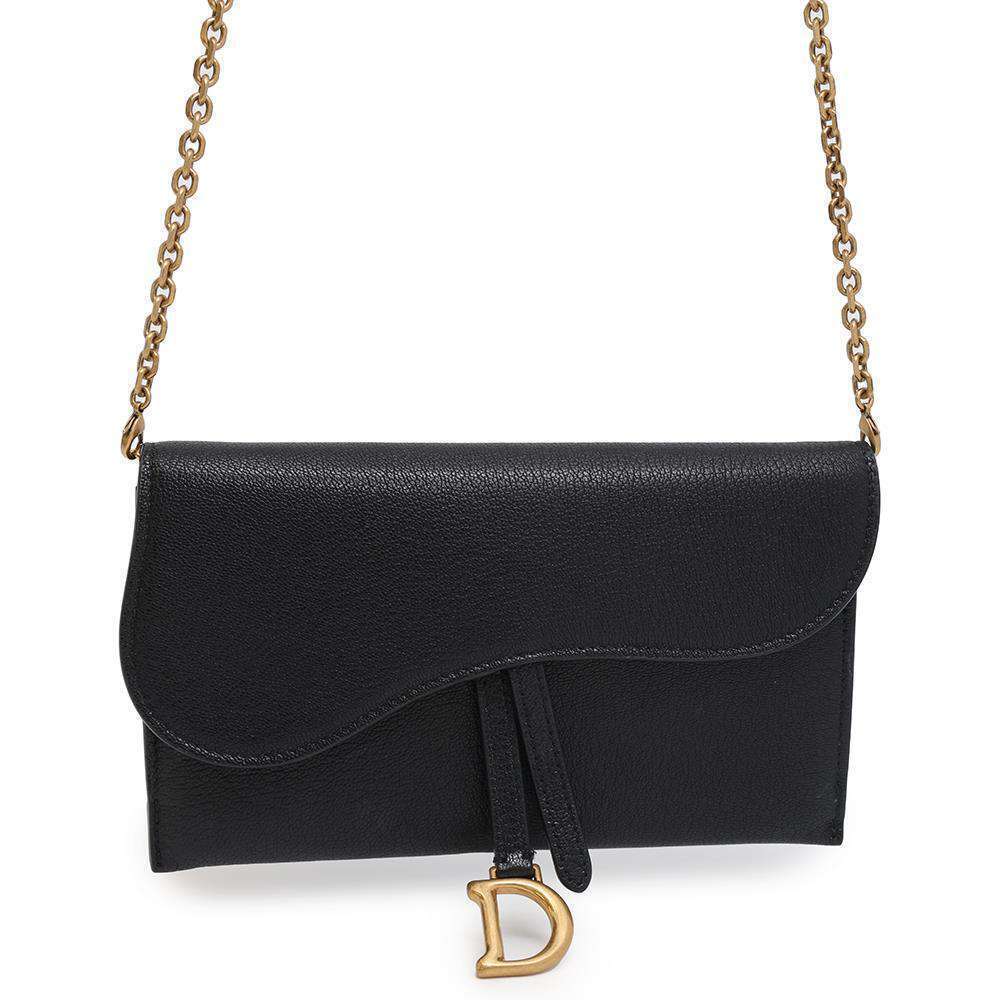 Christian Dior Chain Wallet Saddle Long Leather Black - Picture 1 of 14